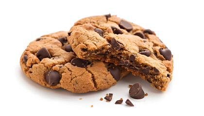Fototapeta premium Pieces of delicious chocolate chip cookie isolated on white