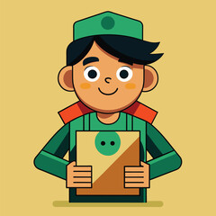 Young Visionary: Portrait of a Boy Holding an Illustrated Cardboard (EPS 10)