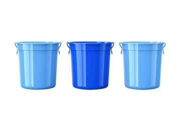 Trio of Azure Buckets Arranged in Harmony on White or PNG Transparent Background.