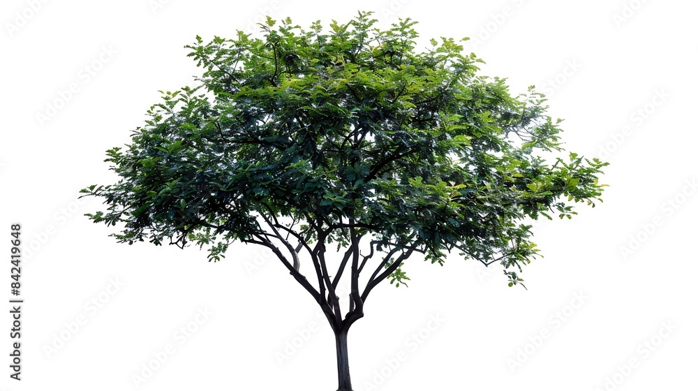 Poster Cutout tree for use as a raw material for editing work isolated beautiful fresh green deciduous almond tree on white background with clipping path : Generative AI
