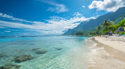 White sand public beach taahiamanu moorea moorea society islands french polynesia south pacific pacific : Generative AI