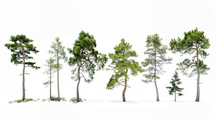 Obraz premium Collection of isolated tall trees on white background : Generative AI