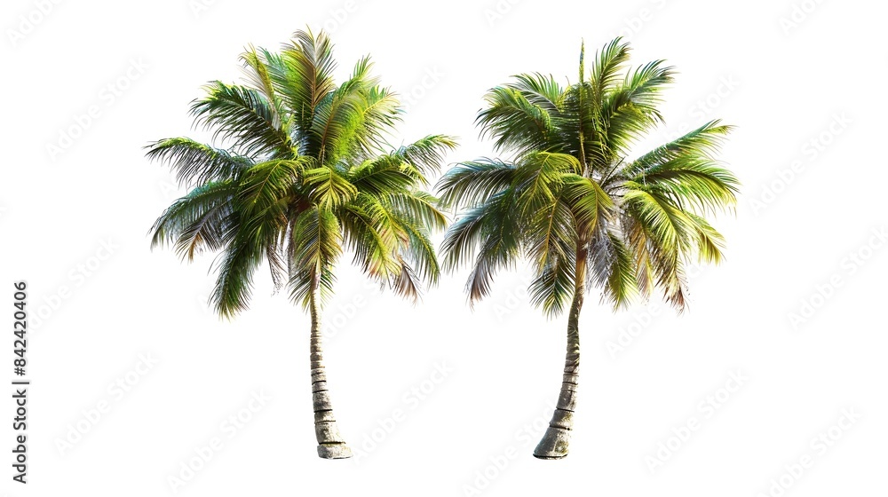 Aufkleber Palm trees in summer on white background with clipping path and alpha channel : Generative AI