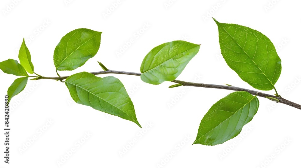 Poster green leaves small green foliage on twig isolated on white background with clipping path : generativ