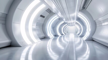 Fototapeta premium White corridor or tunnel within a spaceship or futuristic building.