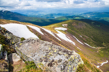 Landscape with Mount Hoverla hanging peak of the Ukrainian Carpathians against the background of the sky and clouds