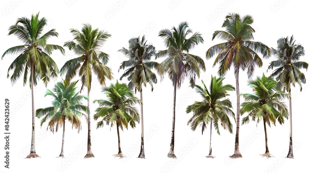 Aufkleber Palm trees in summer on white background with clipping path and alpha channel : Generative AI