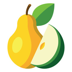 pear fruits, half cutting pear vector flat style illustration