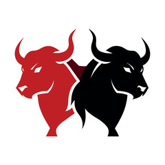 two bull fight each other head iconic logo vector concept