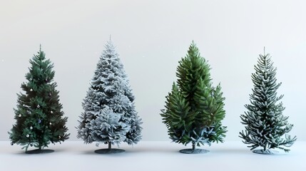 Fototapeta premium Four Christmas trees unadorned and decorated : Generative AI