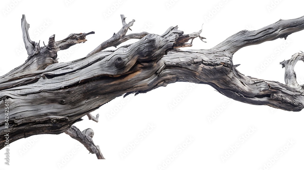Aufkleber dry branch of big dead tree with cracked dark bark stem beautiful old tree isolated on white backgro