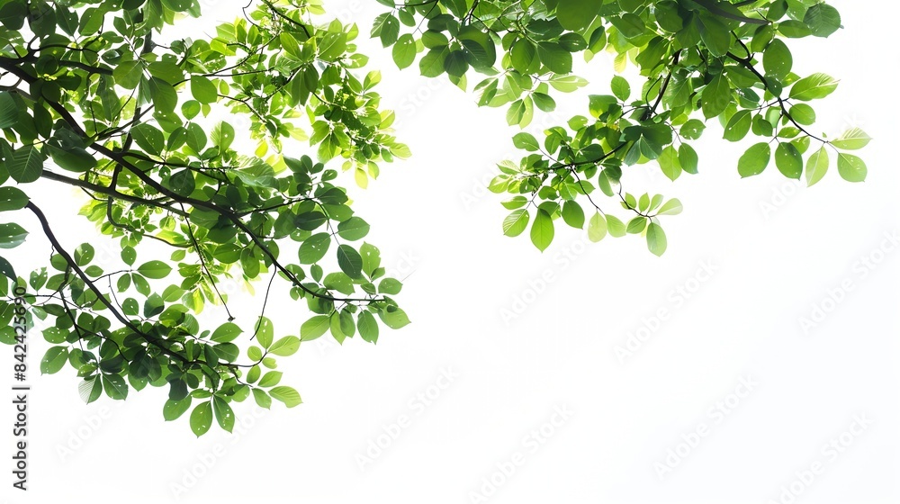 Poster beautiful tree branches with green leaves on white background : generative ai