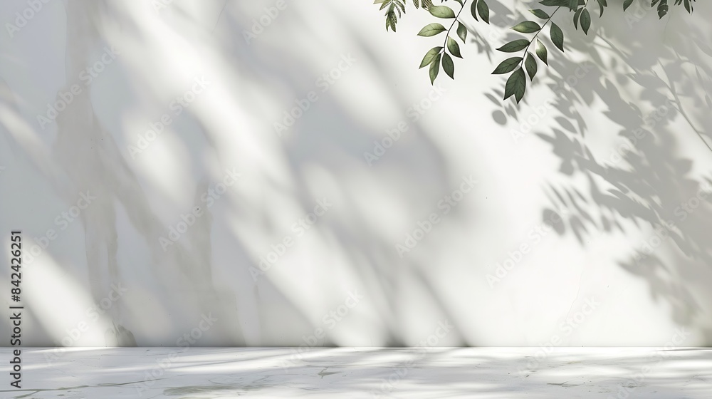 Poster minimalistic light background with blurred foliage shadow on a light wall beautiful background for p