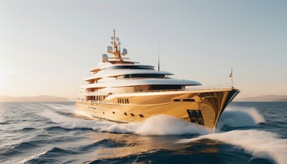 super yacht moving at the ocean at sunset
