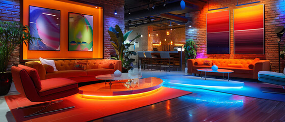Sophisticated lounge with neon floor lighting and upscale seating