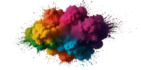 Colorful smoke rainbow painted holi fog festival background. Colorful rainbow paint color smoke cloud explosion isolated on transparent background.