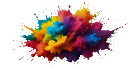 Colorful smoke rainbow painted holi fog festival background. Colorful rainbow paint color smoke cloud explosion isolated on transparent background.