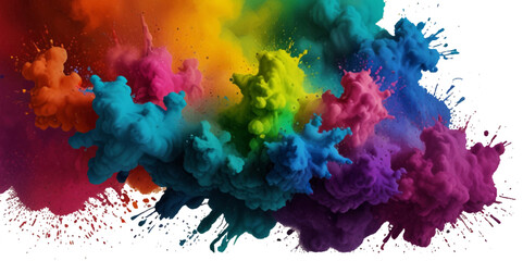 Vector abstract colorful rainbow holi paint and colorful cloud smoke powder explosion isolated on transparent wide panorama background.