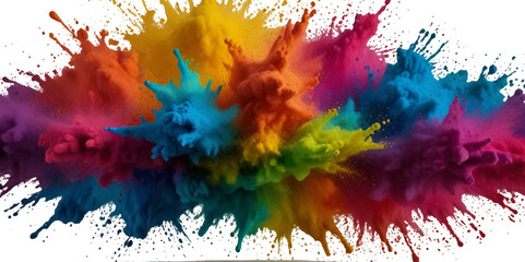 Vector abstract colorful rainbow holi paint and colorful cloud smoke powder explosion isolated on transparent wide panorama background.