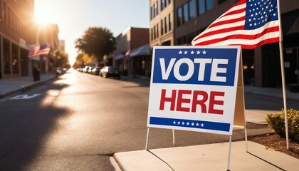 vote sign here sign at the street, election day concept
