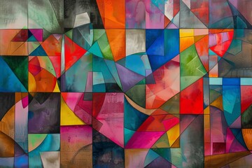 Abstract art with colorful geometric shapes,
