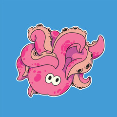 cartoon image of a pink octopus with cute eyes for stickers and many more