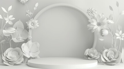 beautiful podium abstract pink pedestal product splay circle flower step sakura minimal rock branch cherry stone promotion background cosmetics frame render rim beauty banner gray