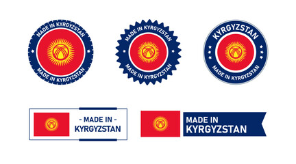 Kyrgyzstan flag, Made in Kyrgyzstan. Tag, Seal, Stamp, Flag, Icon vector