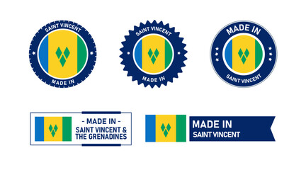 Saint Vincent and the Grenadines flag, Made in Saint Vincent and the Grenadines. Tag, Seal, Stamp, Flag, Icon vector