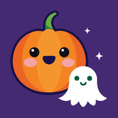 cute Halloween design, with a cute pumpkin and a little cute ghost vector illustration eps 10
