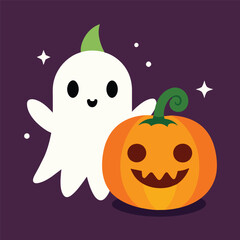cute Halloween design, with a cute pumpkin and a little cute ghost vector illustration eps 10