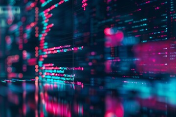 Obraz premium abstract background of coding software for finance technology, blue and violet tone