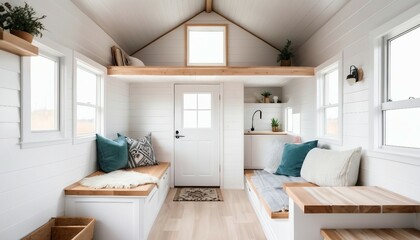 Fototapeta premium modern tiny house interior design in white color 