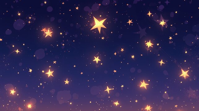 Fototapeta Sparkling stars in an animated white cartoon design featuring flat 2d doodles that twinkle and glitter against a backdrop of a black night sky