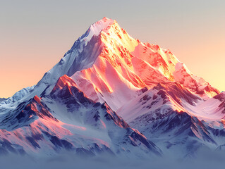 majestic mountain range at sunrise, with the sun's warm glow illuminating the snow-covered peaks - Powered by Adobe