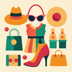 stylish illustrations of fashion accessories and clothing items vector illustration eps 10