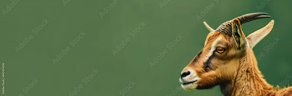 Wall mural ibex nature banner. ibex isolated on green background with copy space.