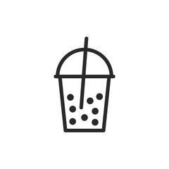 Bubble tea, linear style icon. Bubble tea with a straw in a takeaway cup. Editable stroke width