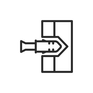 recommend clip art: Drilling into a wall anchor, linear style icon. Drill bit entering a wall anchor, construction work. Editable stroke width.