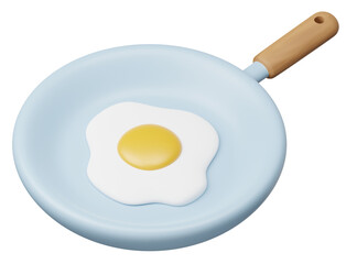 3D Frying Pan with an Egg Illustration. A fried egg in a frying pan.