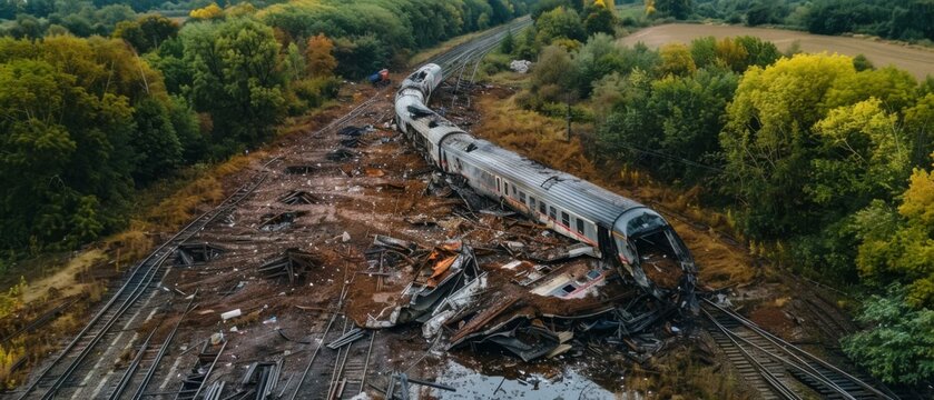 Aftermath of a train derailment. AI.