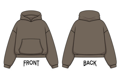 Premium Vector | Design Mock up Boxy Croptop Hoodie front and back, color can be changed.