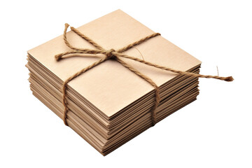 Fototapeta premium Rustic kraft paper parcel tied with twine, stacked brown cardboard packages, handmade gift wrapping and shipping bundle isolated on Transparent Background