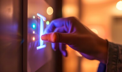 hand touching digital light switch in smart home