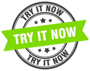 try it now stamp. try it now label on transparent background. round sign