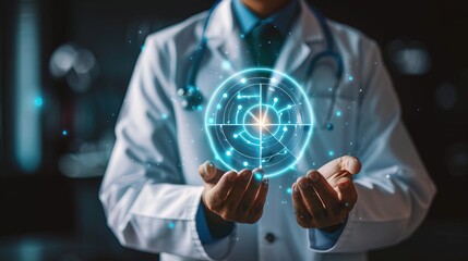 Medical Person holding compliance icon on virtual screen