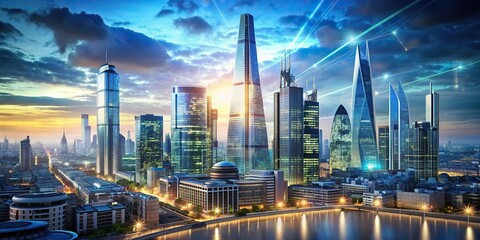 rendering of a hi-tech smart city in London, UK, London, United Kingdom,city, hi-tech, smart, technology, buildings, skyline, futuristic, architecture, urban, design, innovation, modern