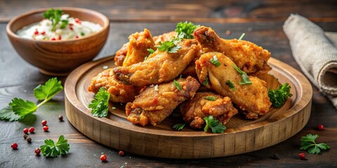 Crispy deep fried chicken wing seasoned with herbs , fried, chicken, wing, crispy, crispy, delicious, herb, seasoning, snack, appetizer, meal, fried food, poultry, savory, flavorful