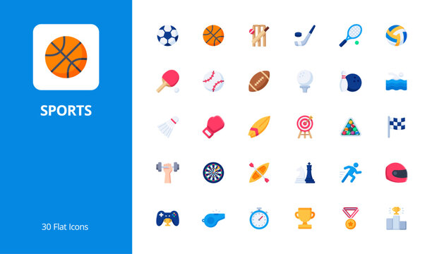 Sports and Competition Icon Set with flat style. Perfect for UI, infographics, or social media content related to sports, competition, olympic, tournament or game.