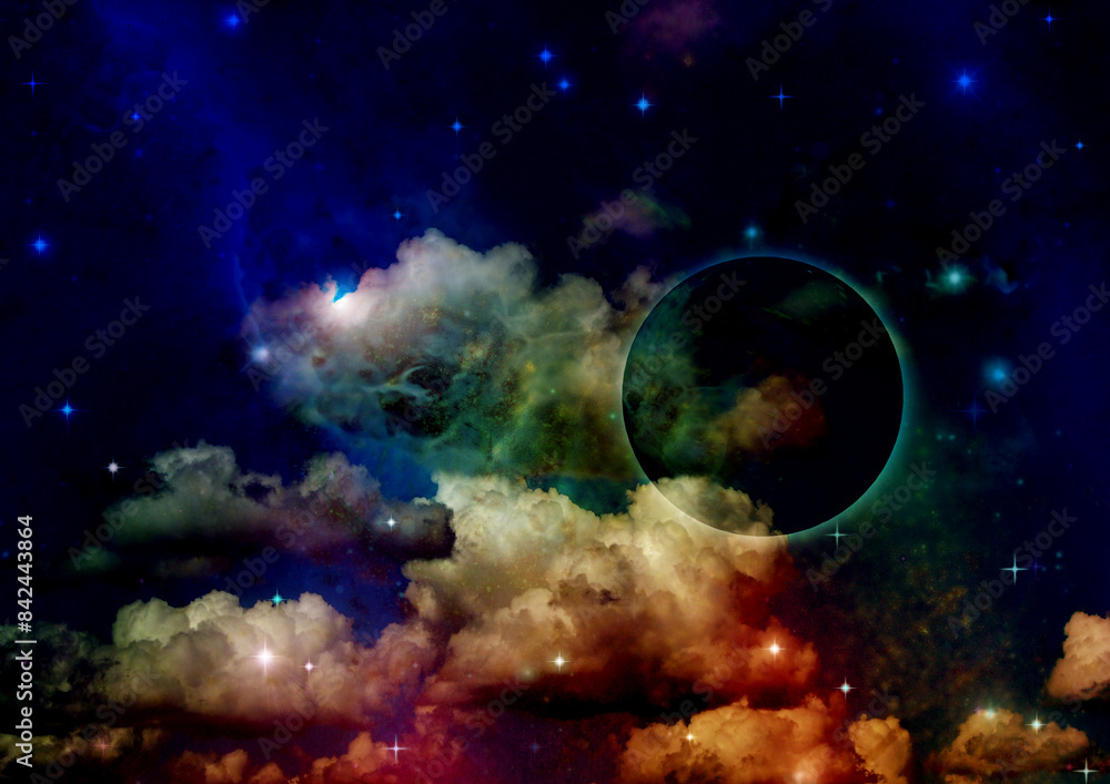 Poster galaxy in a free space. 3d rendering
